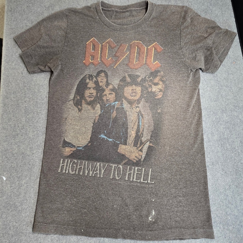 ACDC Highway To Hell Graphic T Shirt Mens Small Gray Heathered Rock Band Tee
